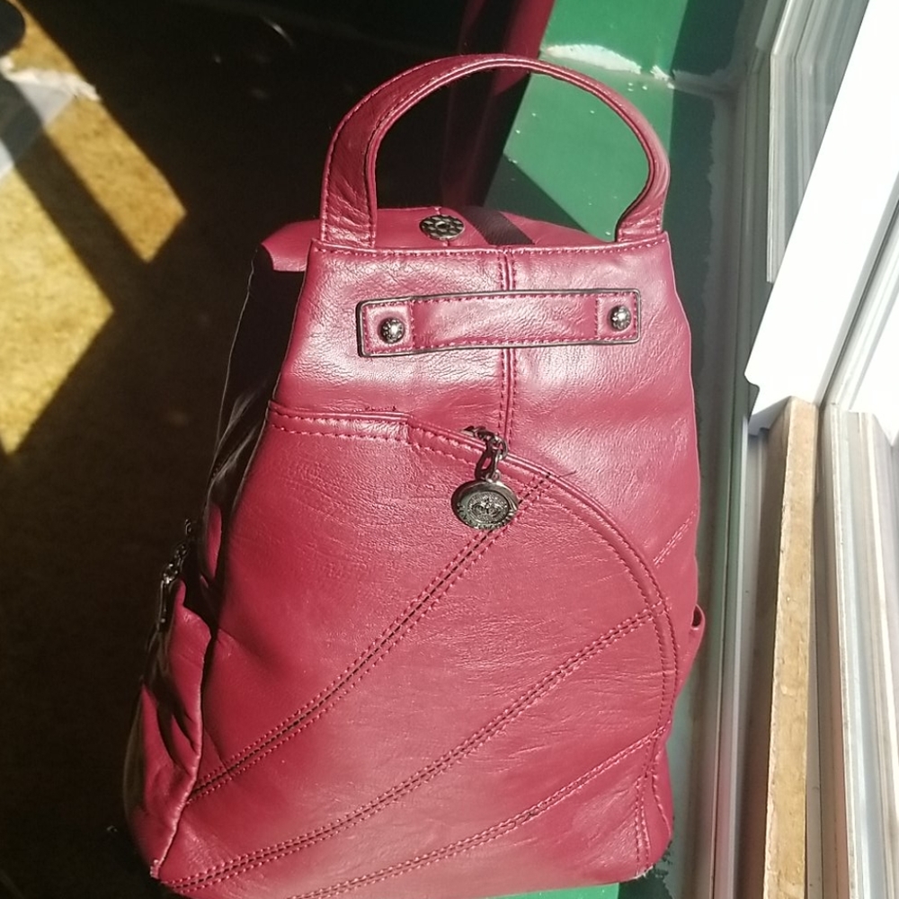 Baleine Burgundy Leather Backpack